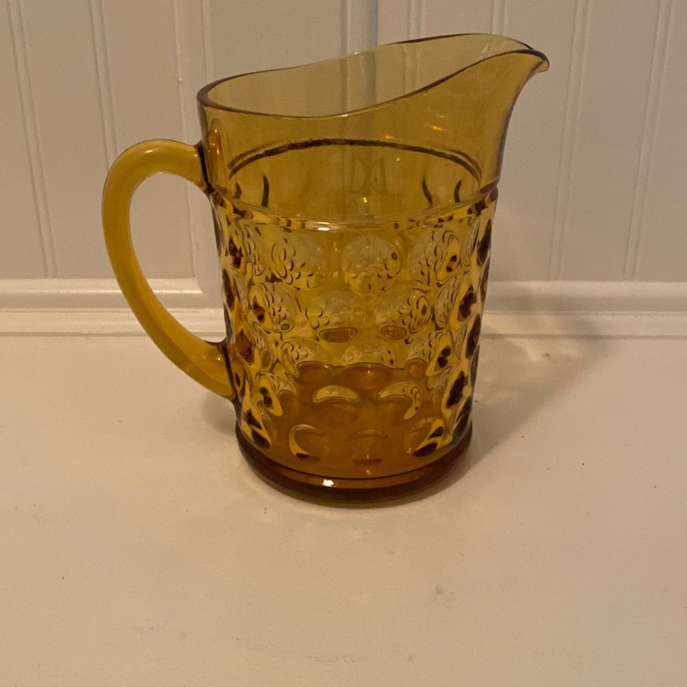 ❤️Amber Color Pitcher Vintage Mod Dots Pattern OLD - Picture 1 of 4